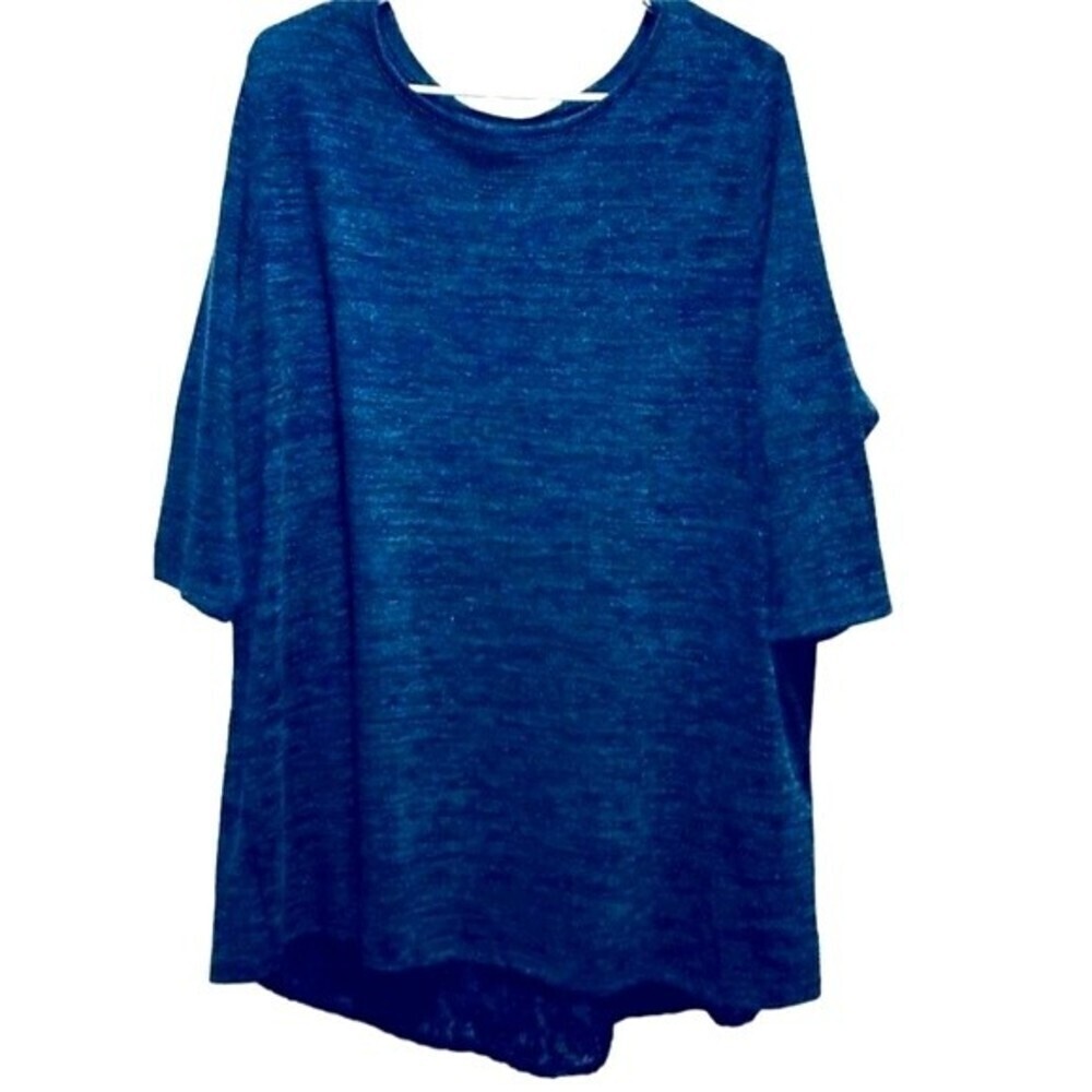 yessica sparkly blue & black tweed tunic tip with lace peekaboo back  size xl